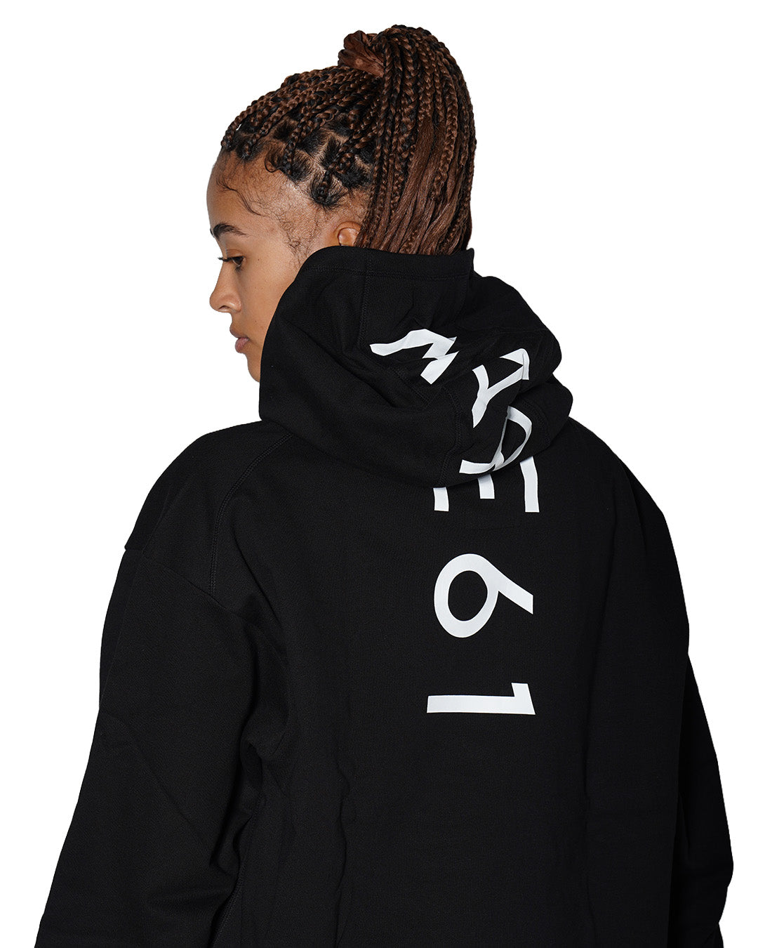 The signature Black Hoodie-Bold Back, Elegant Front
